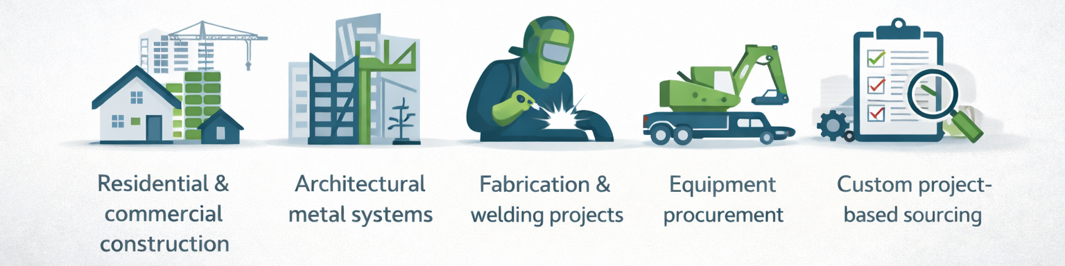 Project types supported by PWS including construction, fabrication, and sourcing