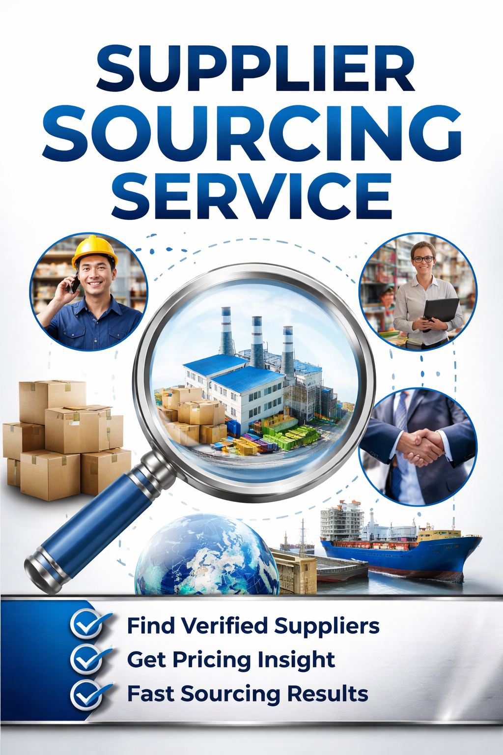 Supplier sourcing service helping businesses find verified manufacturers, bulk suppliers, and pricing insights for materials and products