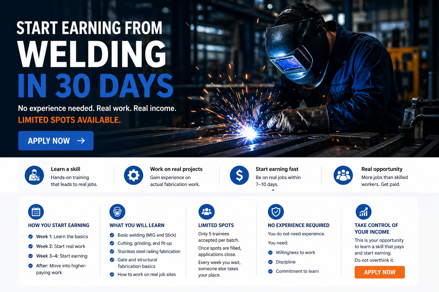 Start Welding and Earn in 30 Days