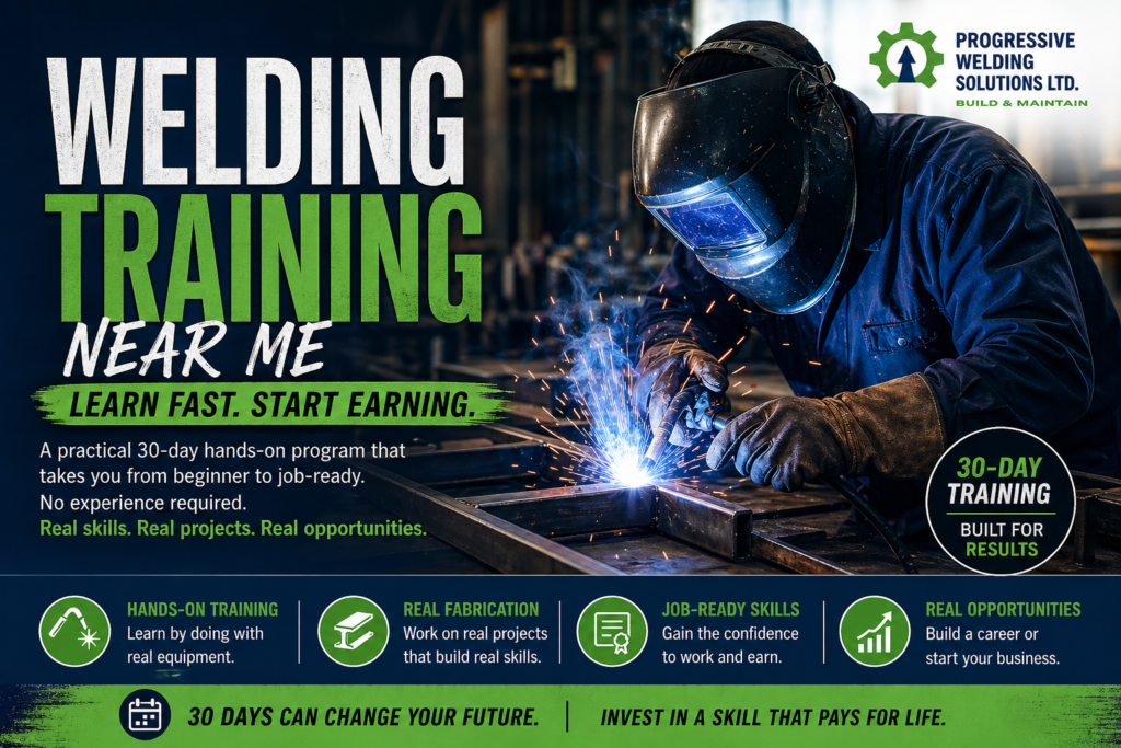 welder performing MIG welding in workshop during hands-on welding training program for beginners