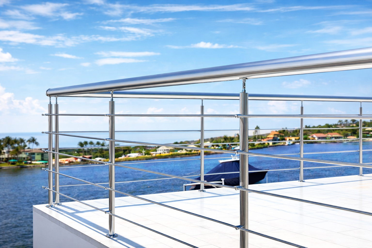 316 stainless steel railing in a marine setting