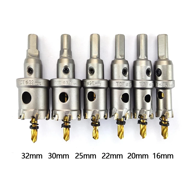 6-Piece TCT Hole Saw Set for Metal – 16–32mm Tungsten Carbide Hole Cutters - Image 3