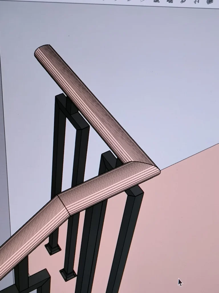 3D design model of a handrail corner and vertical supports