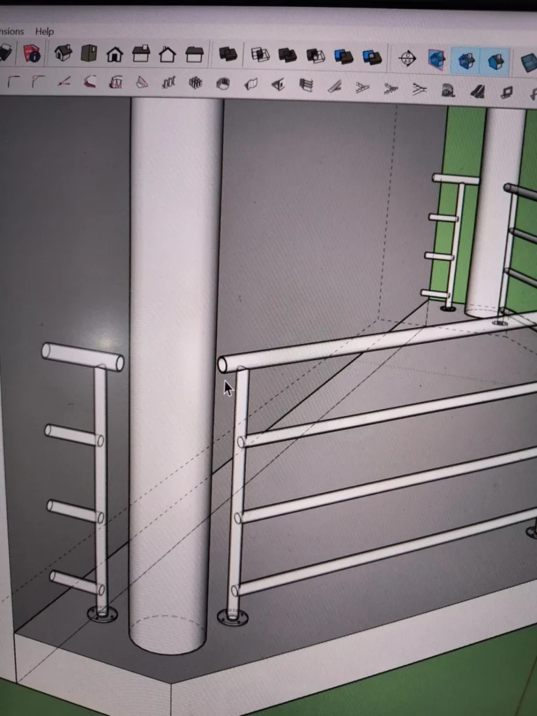3D railing layout model around building columns