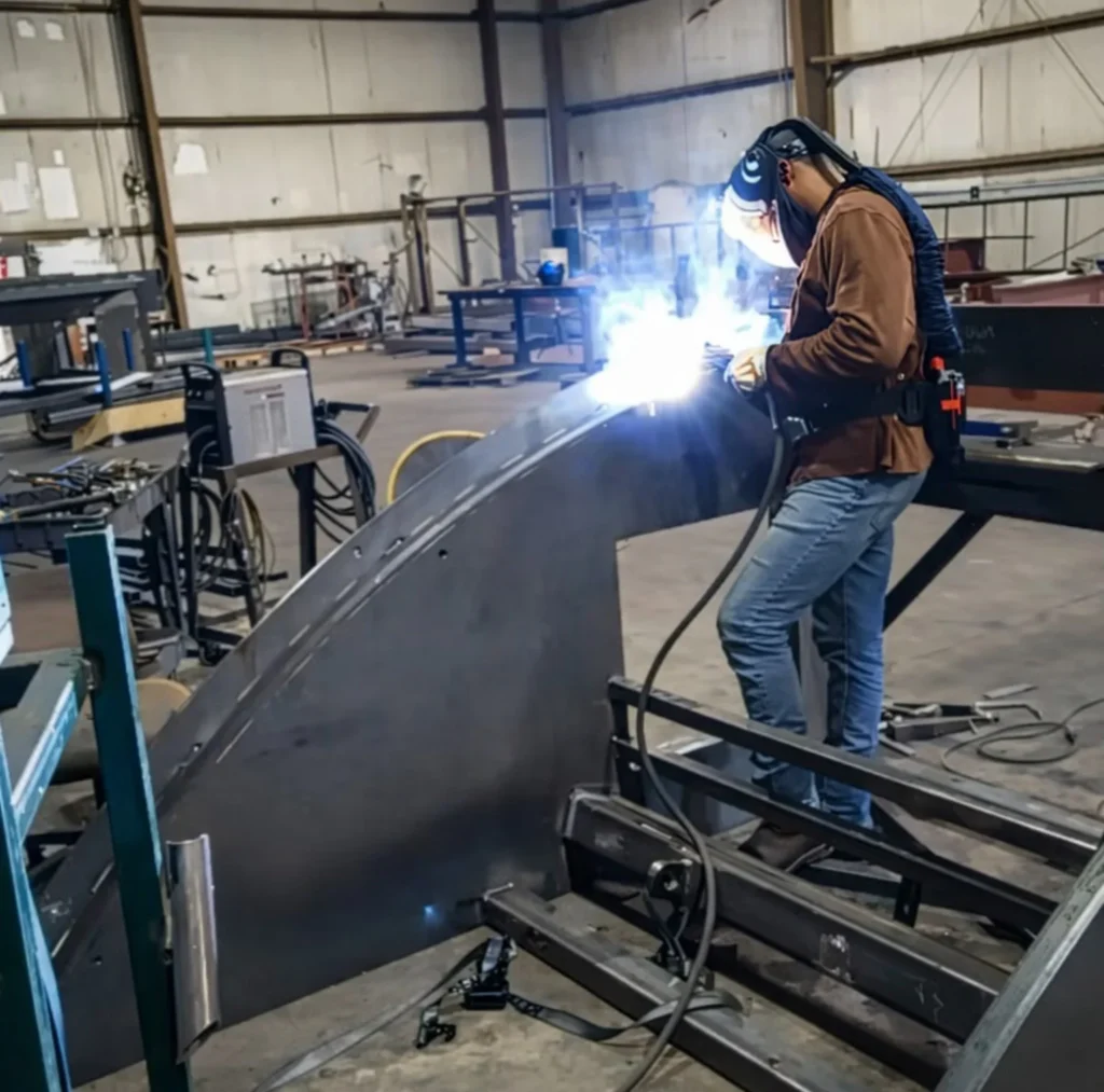 Structural steel welding in the workshop
