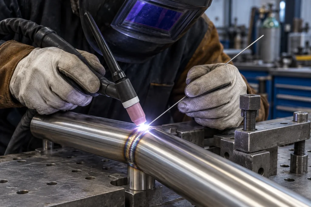 TIG welding a stainless steel tube joint